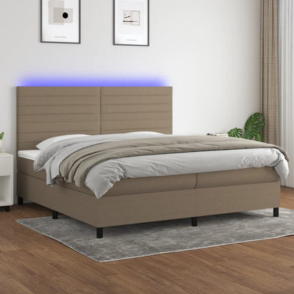 kontinentalseng med LED-lys 200x200 cm stof gråbrun