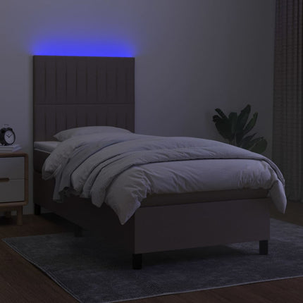 kontinentalseng med LED-lys 90x190 cm stof gråbrun