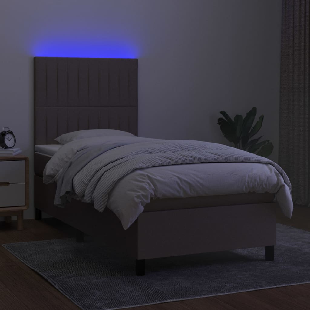 kontinentalseng med LED-lys 90x200 cm stof gråbrun