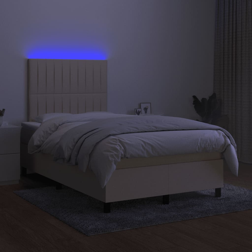 kontinentalseng med LED-lys 120x200 cm stof cremefarvet