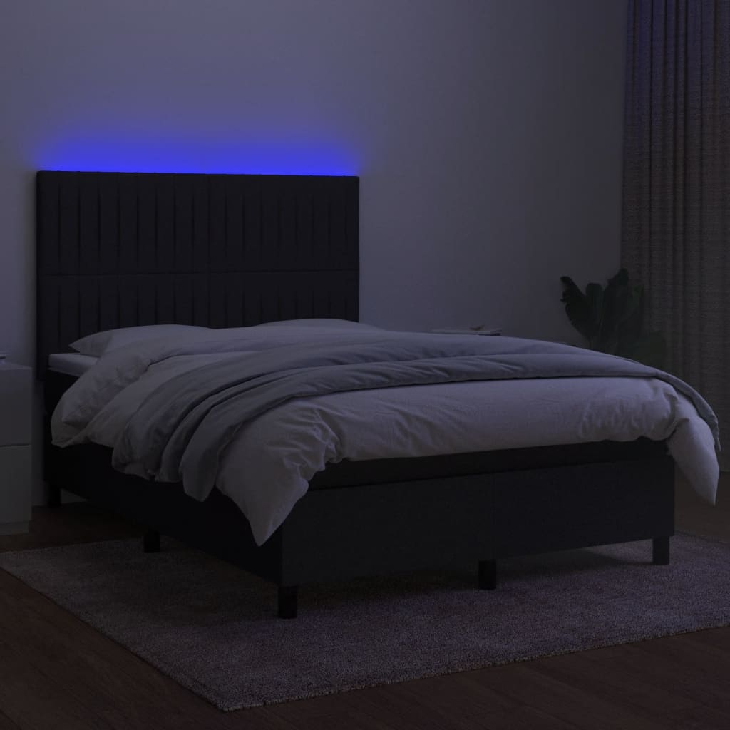 kontinentalseng med LED-lys 140x190 cm stof sort