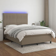 kontinentalseng med LED-lys 140x190 cm stof gråbrun