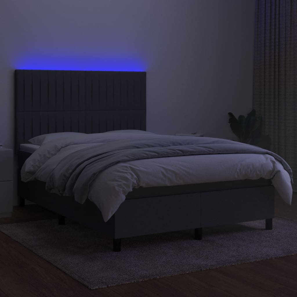 kontinentalseng med LED-lys 140x200 cm stof mørkegrå
