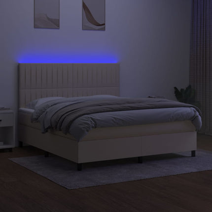 kontinentalseng med LED-lys 160x200 cm stof cremefarvet
