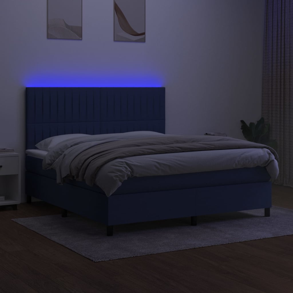 kontinentalseng med LED-lys 160x200 cm stof blå