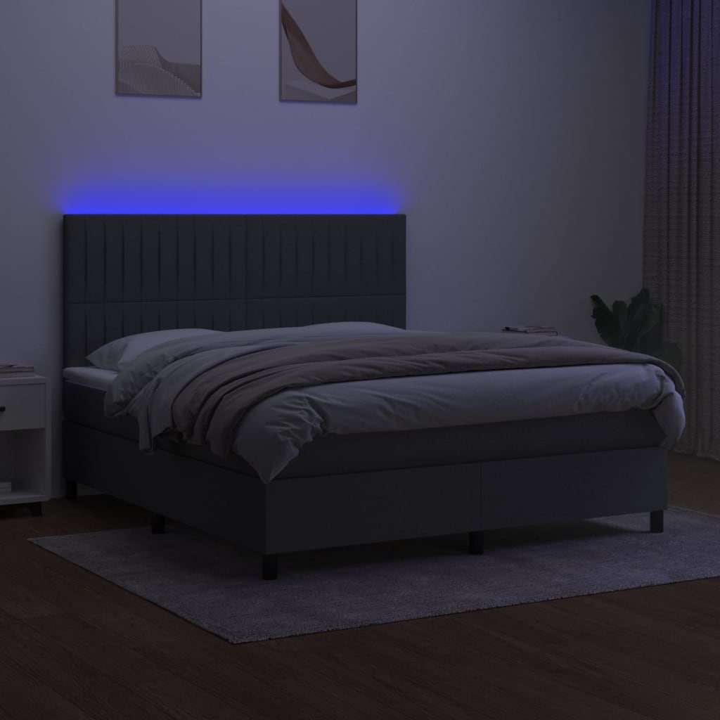 kontinentalseng med LED-lys 180x200 cm stof mørkegrå