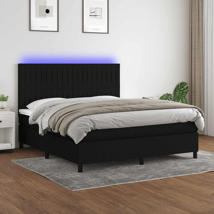 kontinentalseng med LED-lys 180x200 cm stof sort