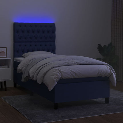 kontinentalseng med LED-lys 90x190 cm stof blå