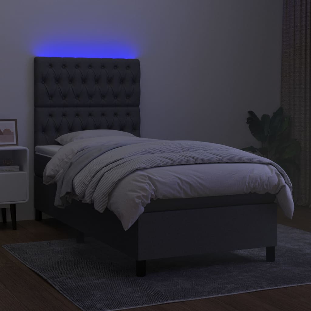 kontinentalseng med LED-lys 90x200 cm stof mørkegrå