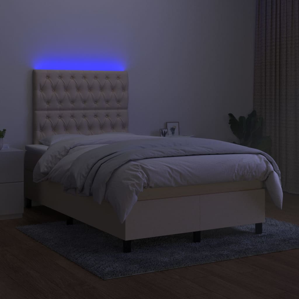 kontinentalseng med LED-lys 120x200 cm stof cremefarvet