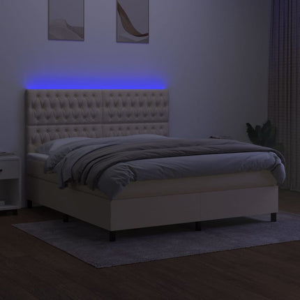 kontinentalseng med LED-lys 160x200 cm stof cremefarvet