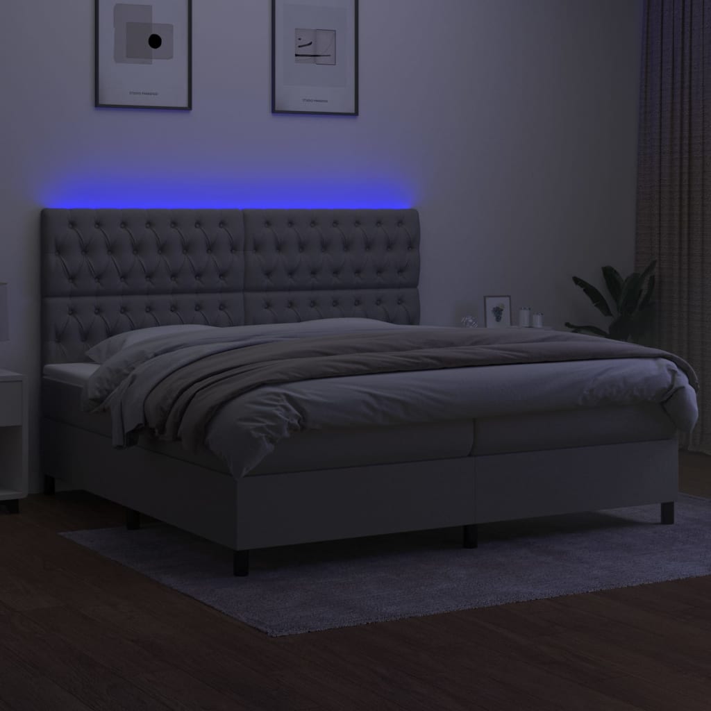 kontinentalseng med LED-lys 200x200 cm stof lysegrå