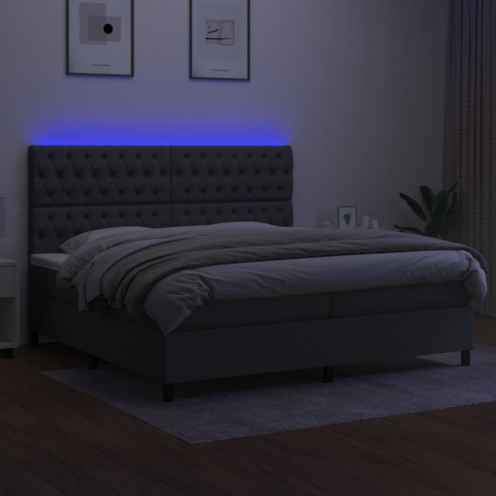 kontinentalseng med LED-lys 200x200 cm stof mørkegrå