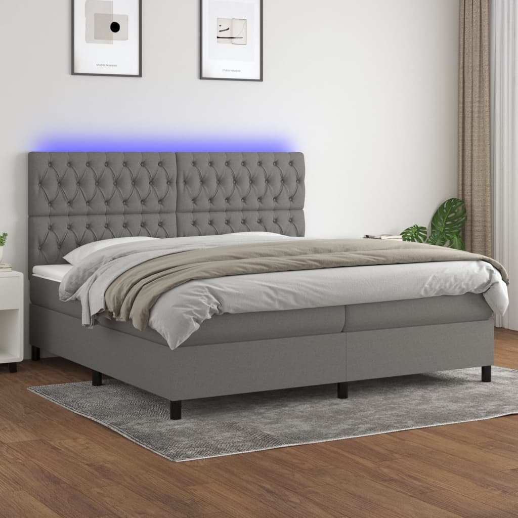 kontinentalseng med LED-lys 200x200 cm stof mørkegrå
