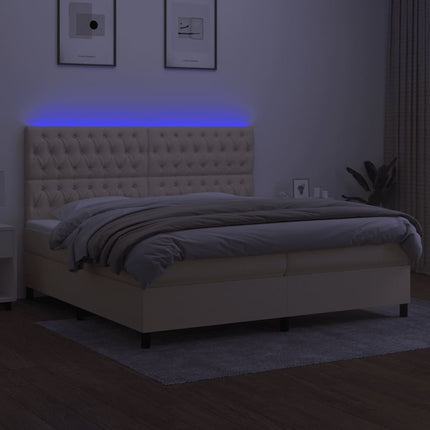 kontinentalseng med LED-lys 200x200 cm stof cremefarvet
