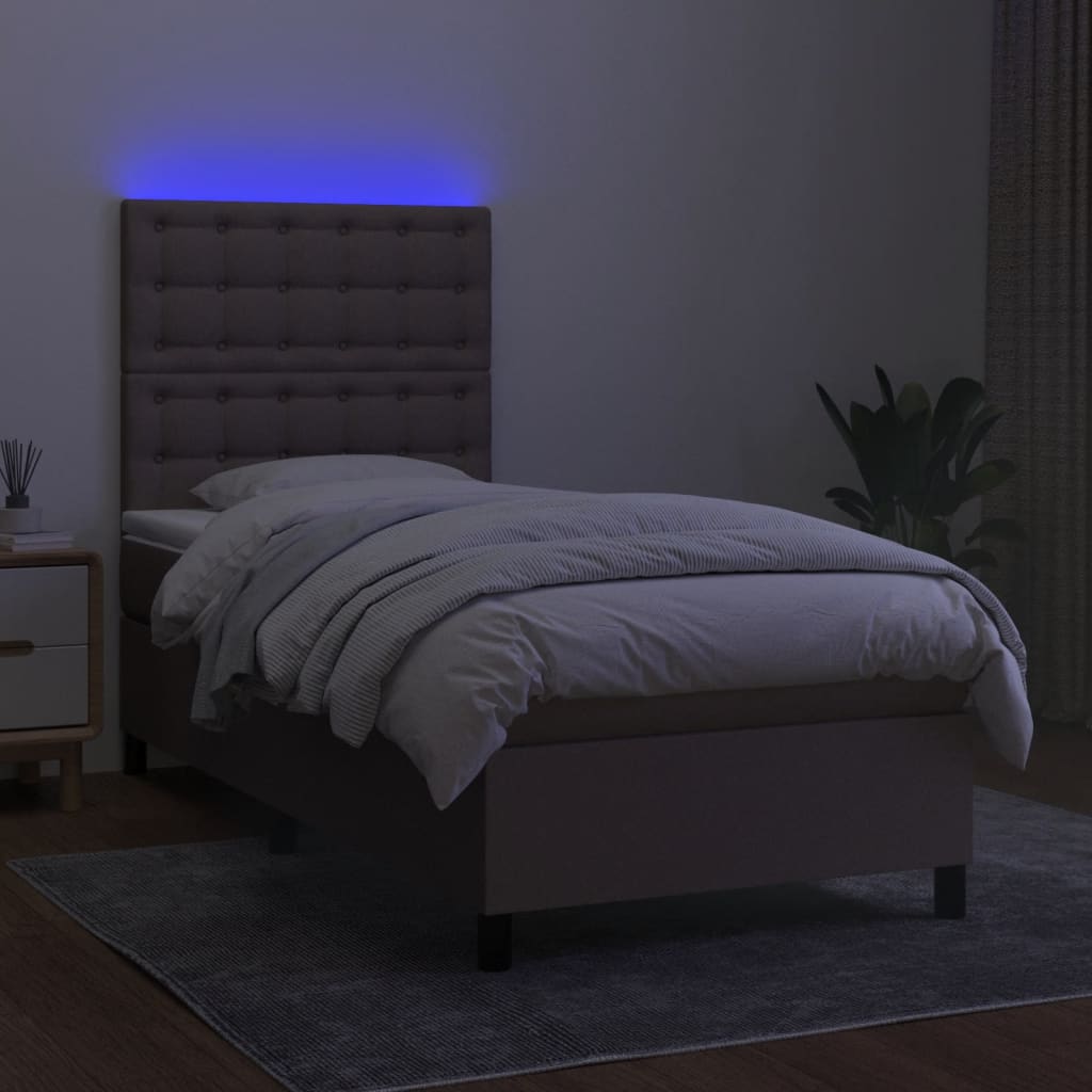kontinentalseng med LED-lys 80x200 cm stof gråbrun