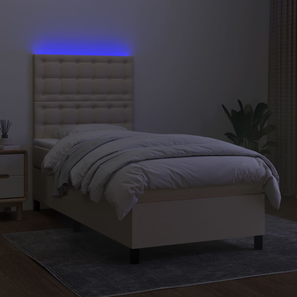 kontinentalseng med LED-lys 80x200 cm stof cremefarvet