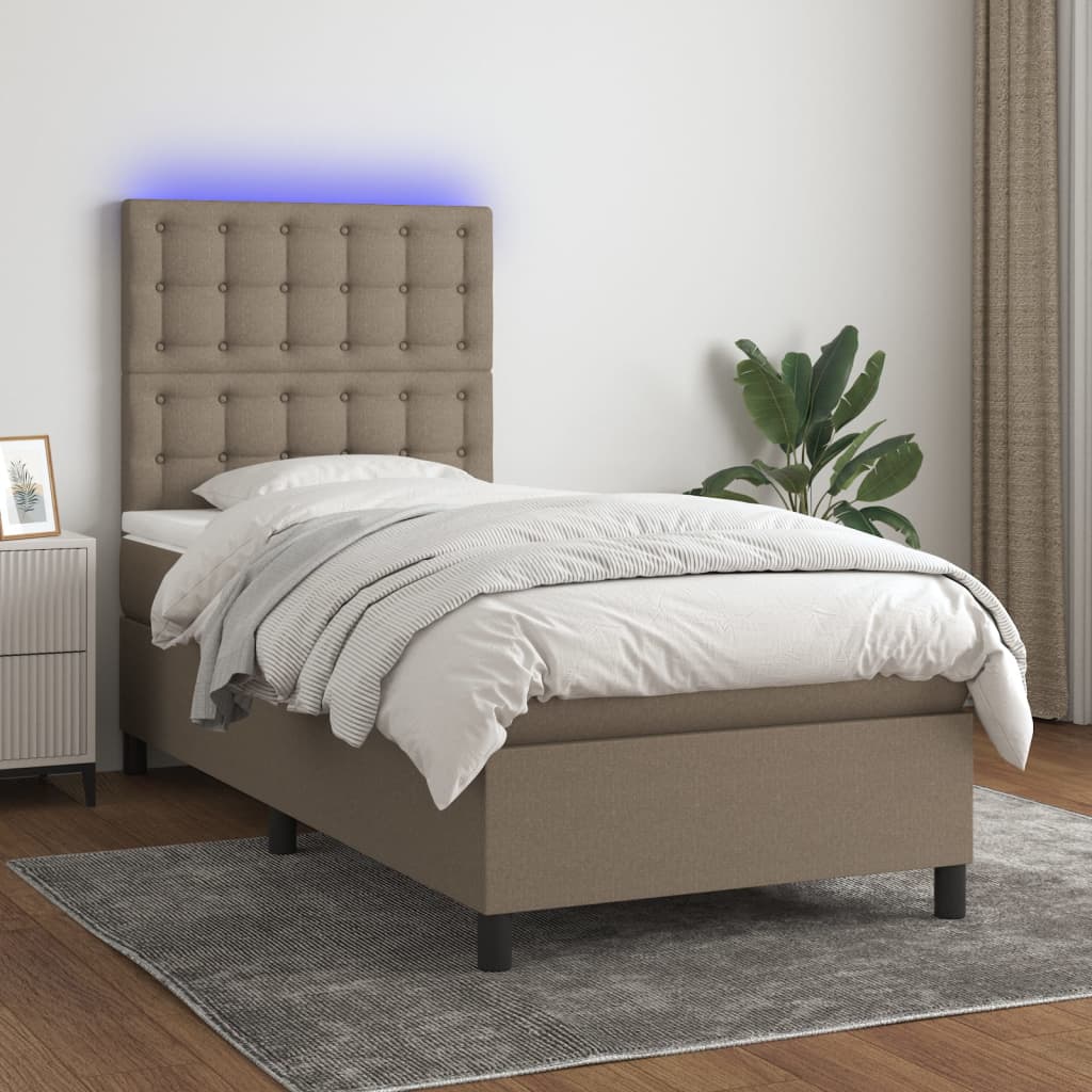 kontinentalseng med LED-lys 90x190 cm stof gråbrun