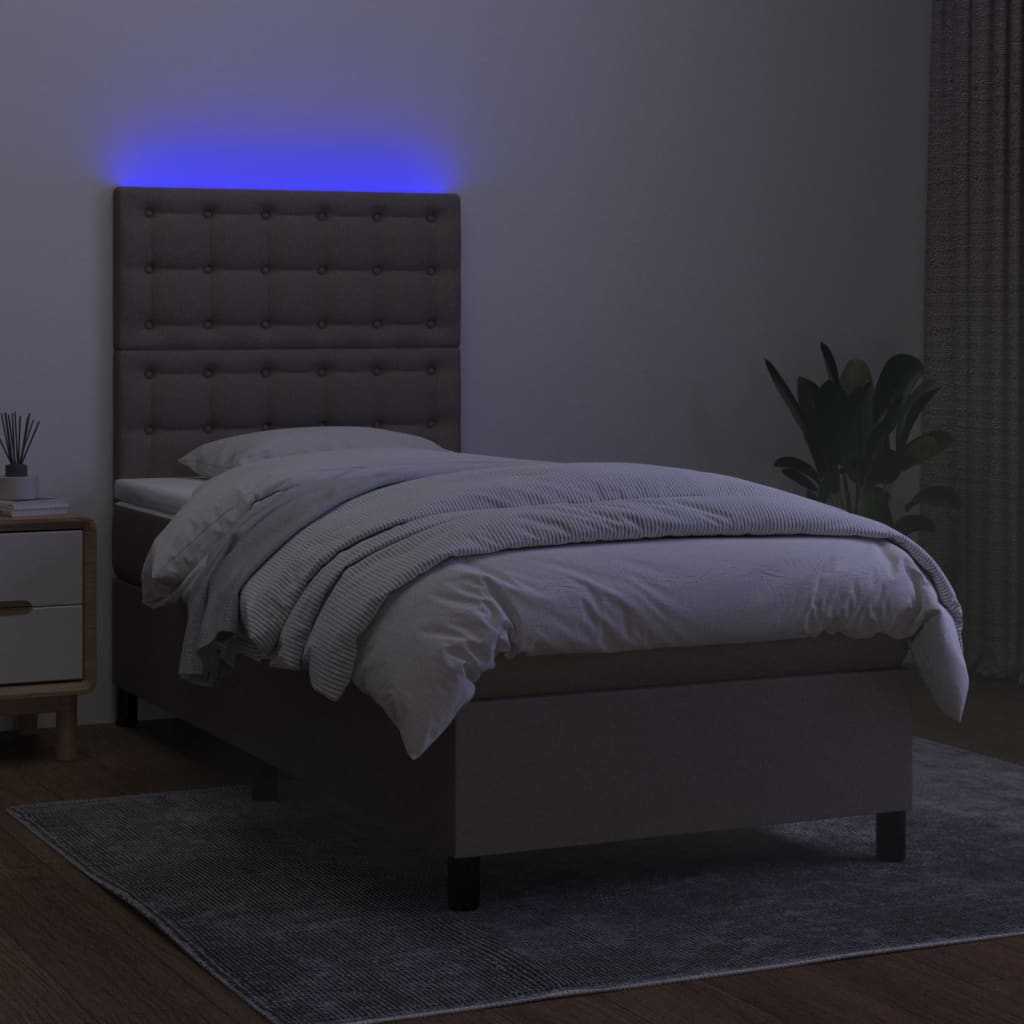 kontinentalseng med LED-lys 90x200 cm stof gråbrun