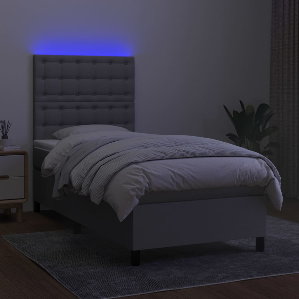 kontinentalseng med LED-lys 100x200 cm stof lysegrå
