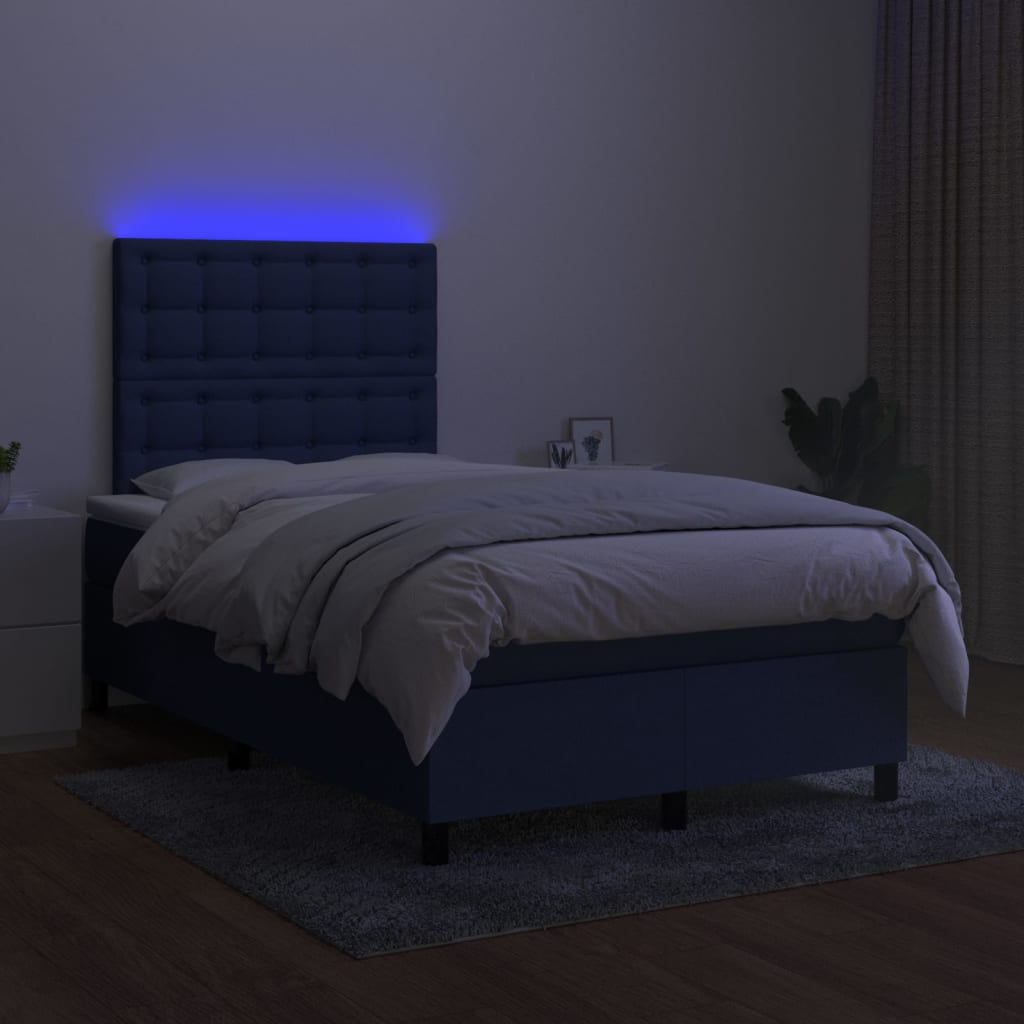 kontinentalseng med LED-lys 120x200 cm stof blå