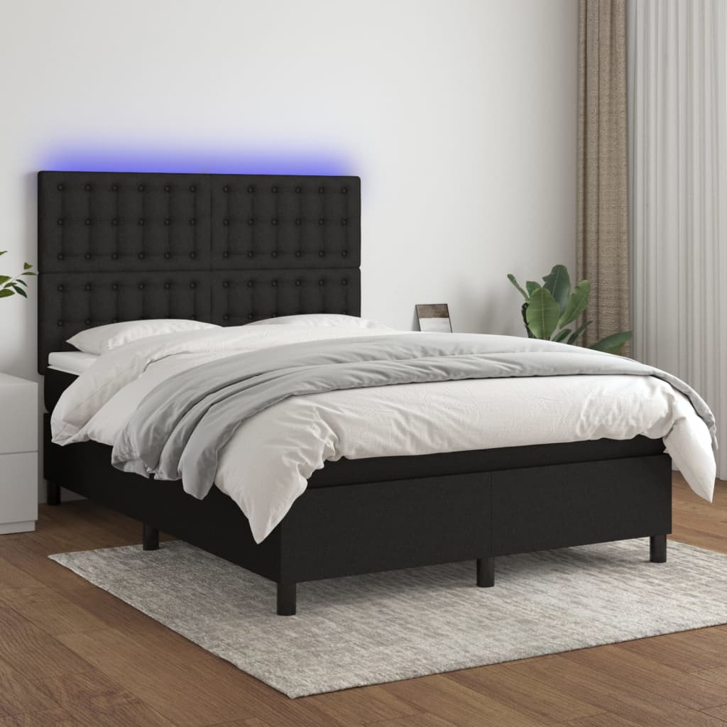 kontinentalseng med LED-lys 140x190 cm stof sort