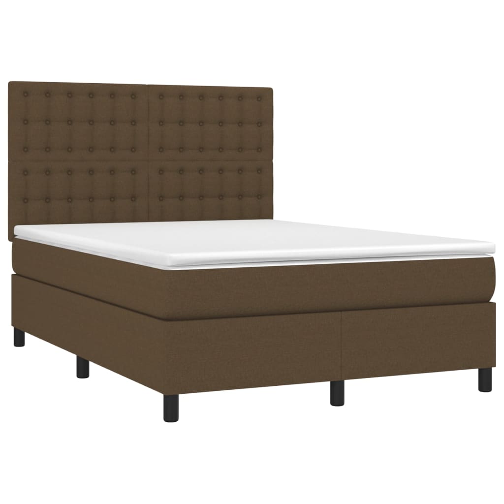 kontinentalseng med LED-lys 140x190 cm stof mørkebrun