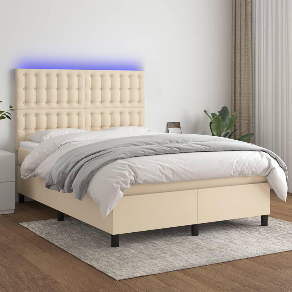 kontinentalseng med LED-lys 140x190 cm stof cremefarvet