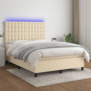 kontinentalseng med LED-lys 140x190 cm stof cremefarvet