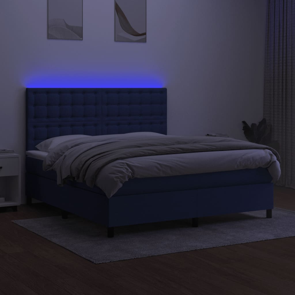 kontinentalseng med LED-lys 160x200 cm stof blå