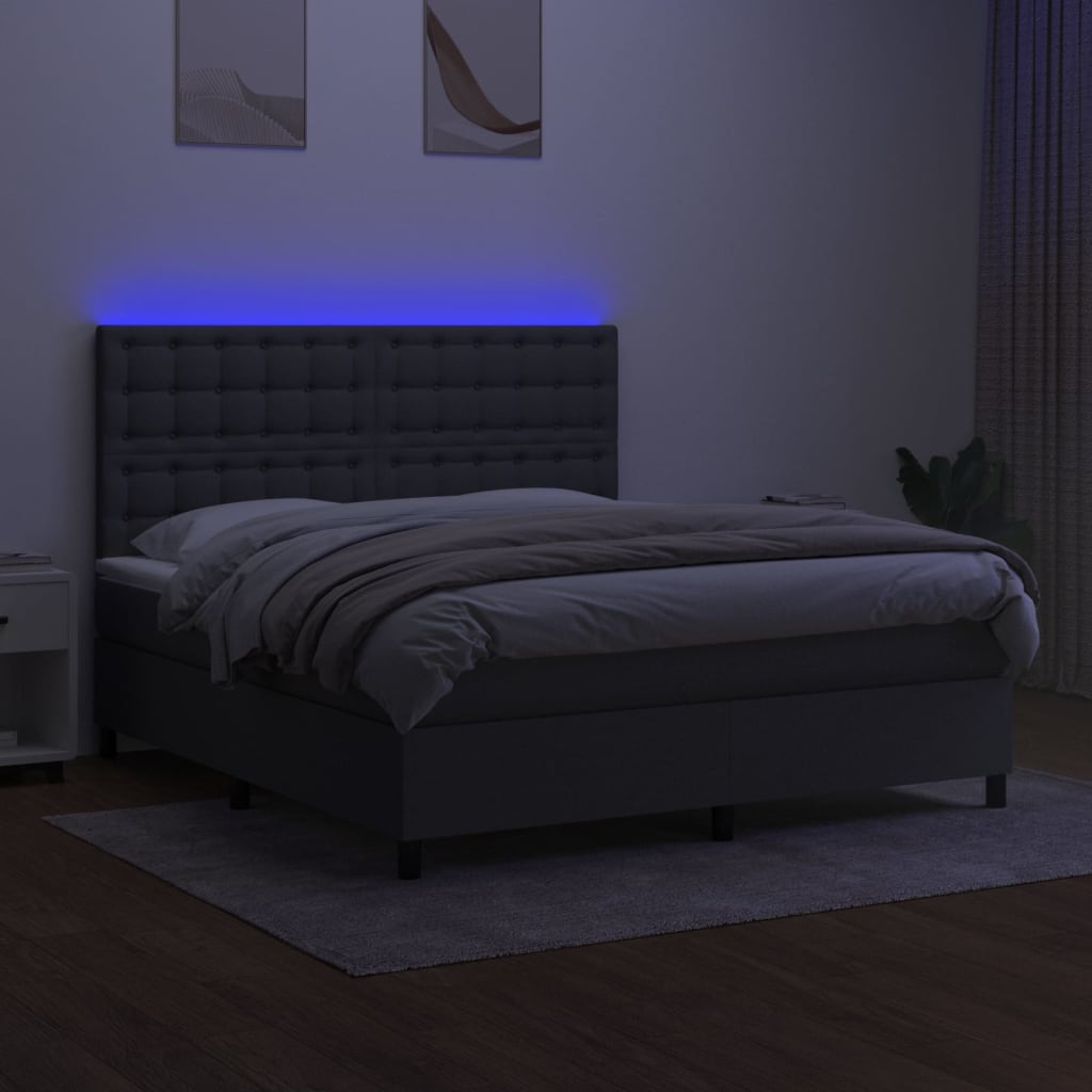 kontinentalseng med LED-lys 180x200 cm stof mørkegrå