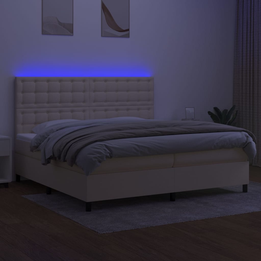 kontinentalseng med LED-lys 200x200 cm stof cremefarvet