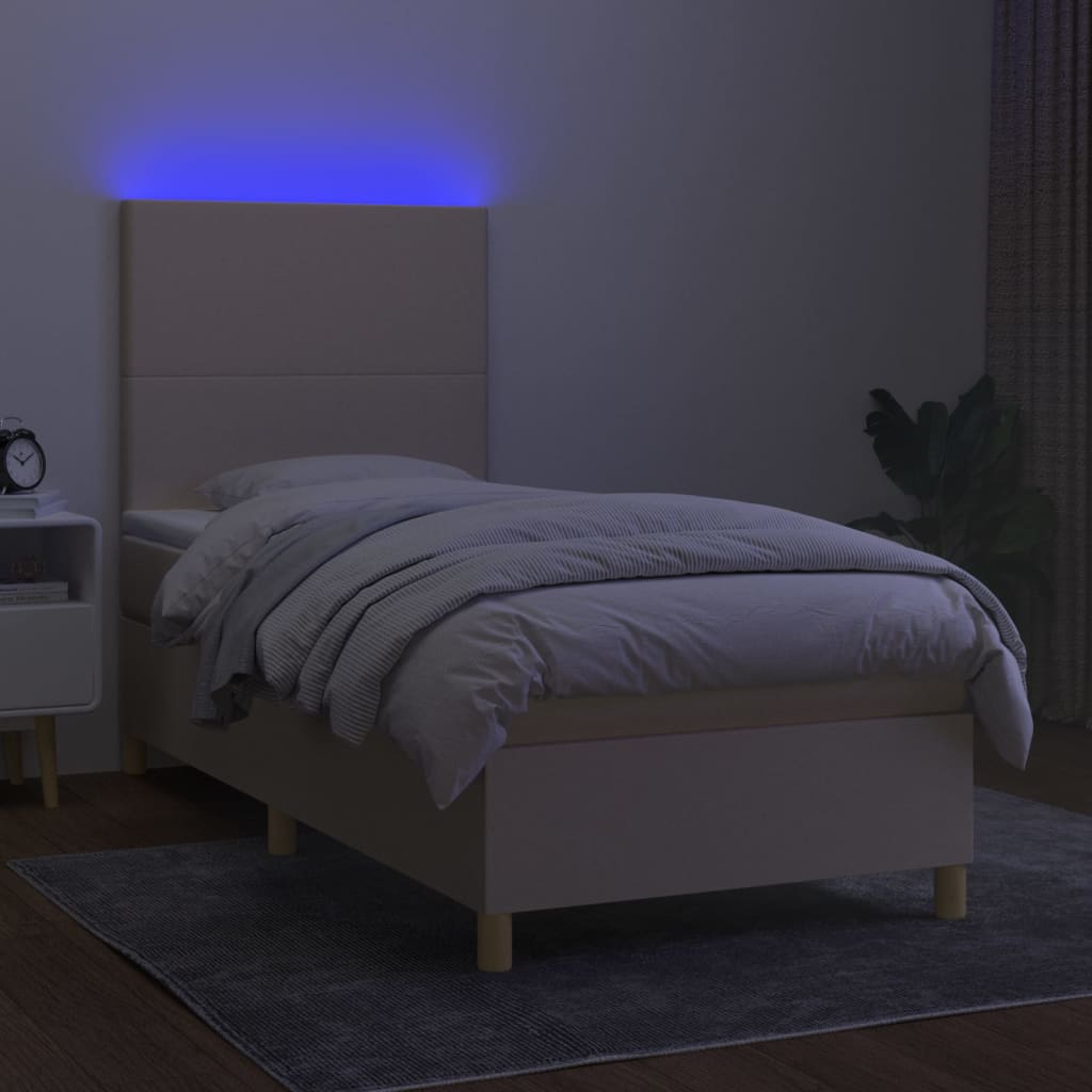 kontinentalseng med LED-lys 80x200 cm stof cremefarvet