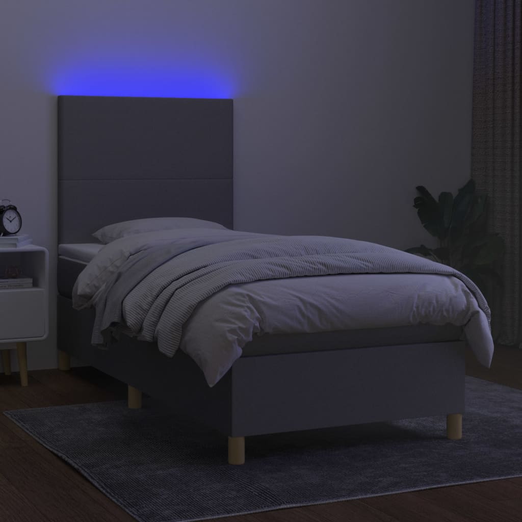 kontinentalseng med LED-lys 90x190 cm stof lysegrå