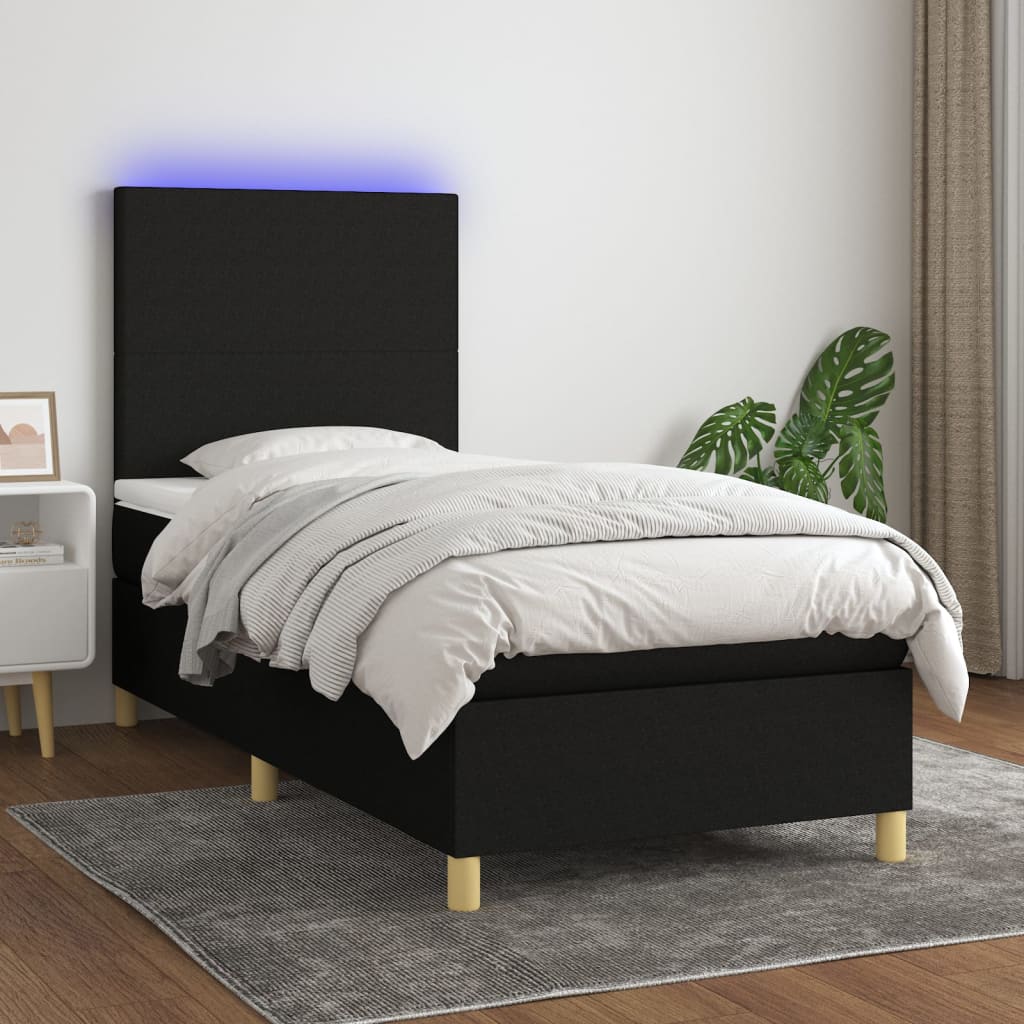 kontinentalseng med LED-lys 90x190 cm stof sort