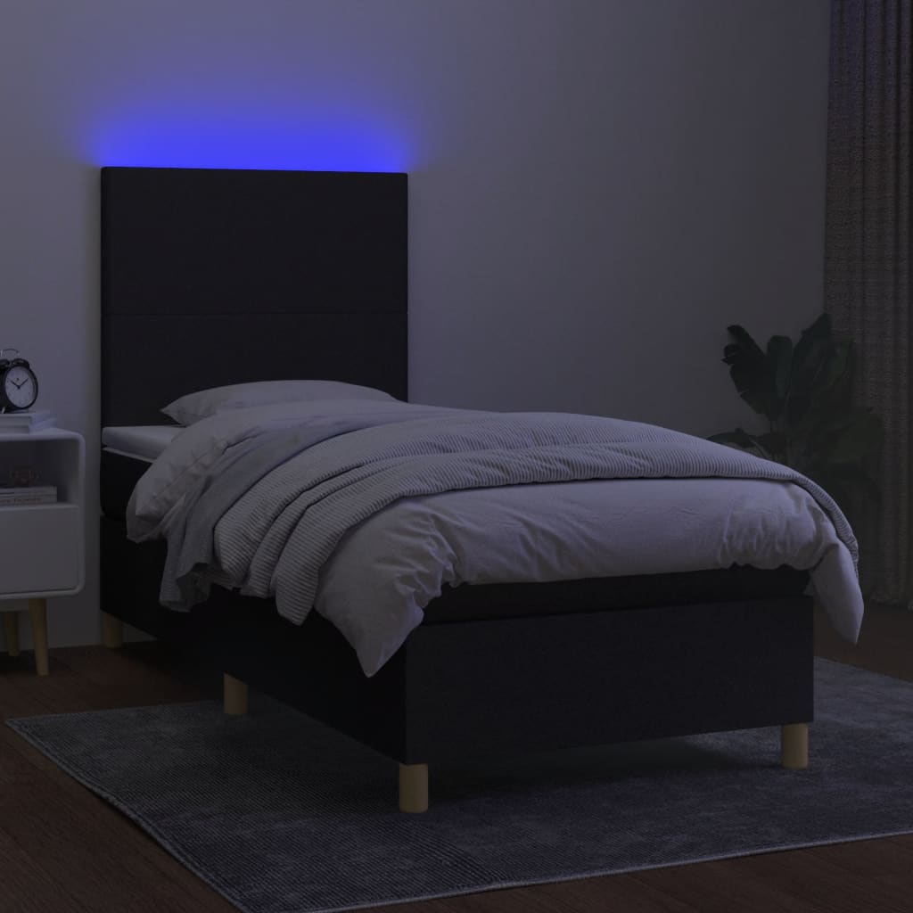 kontinentalseng med LED-lys 90x200 cm stof sort