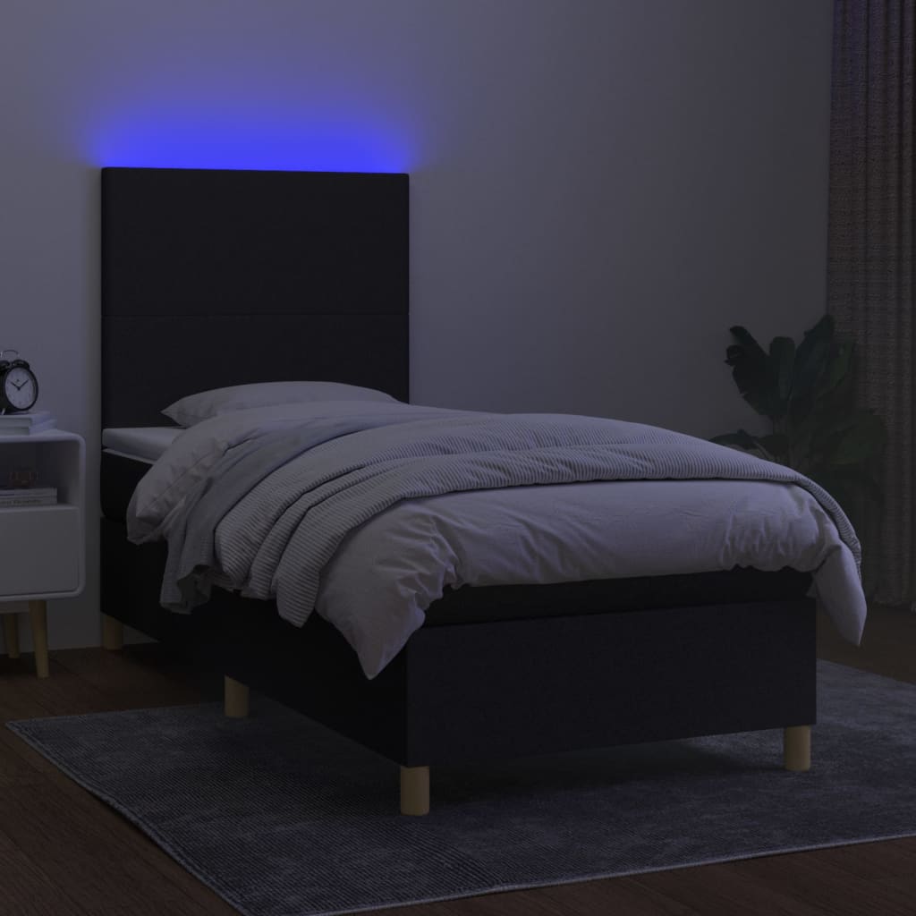 kontinentalseng med LED-lys 100x200 cm stof sort