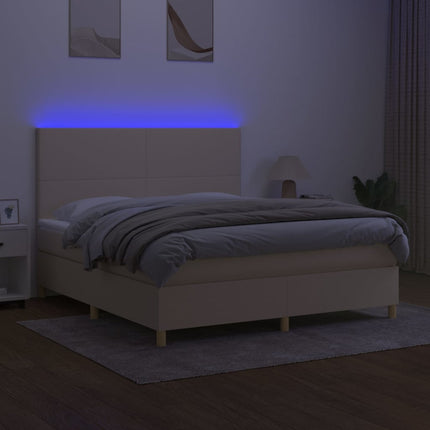 kontinentalseng med LED-lys 160x200 cm stof cremefarvet
