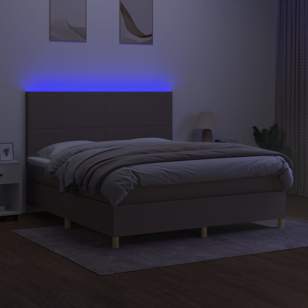 kontinentalseng med LED-lys 180x200 cm stof gråbrun