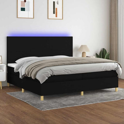 kontinentalseng med LED-lys 200x200 cm stof sort
