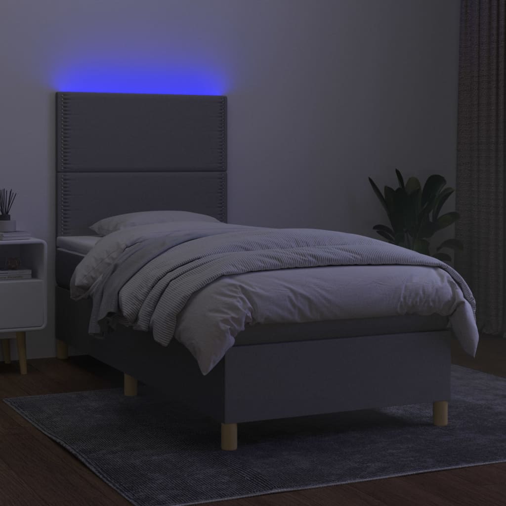 kontinentalseng med LED-lys 90x190 cm stof lysegrå