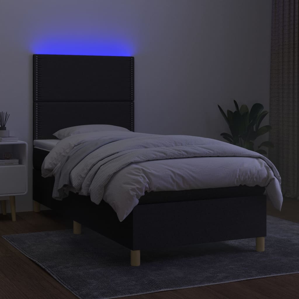 kontinentalseng med LED-lys 90x200 cm stof sort
