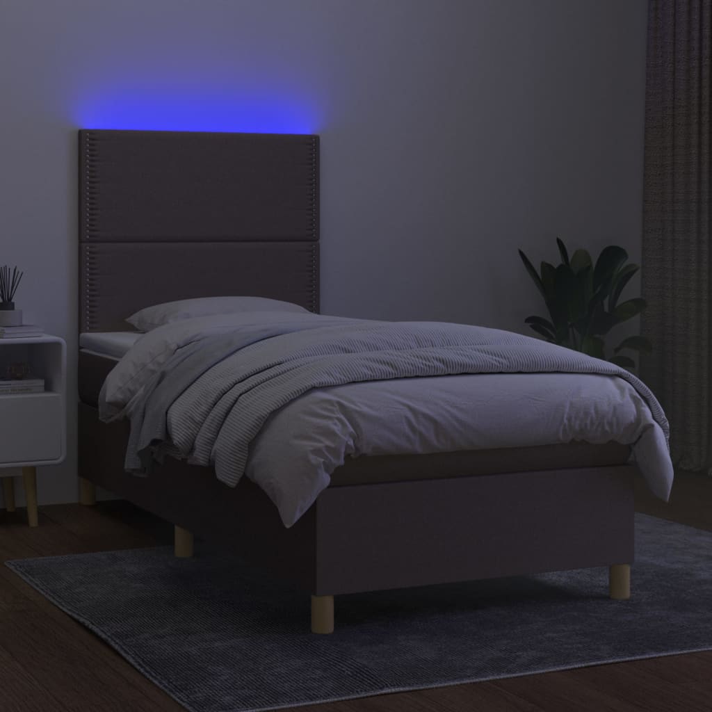 kontinentalseng med LED-lys 90x200 cm stof gråbrun