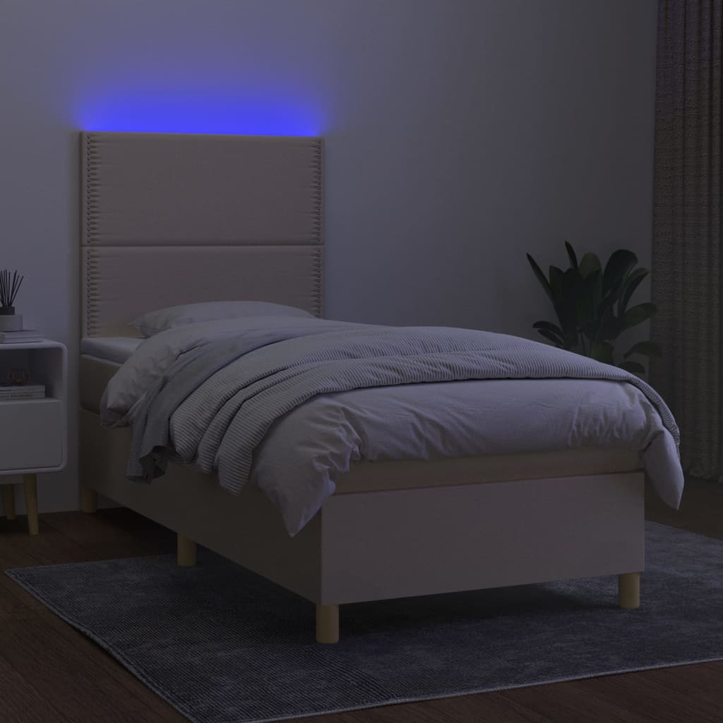 kontinentalseng med LED-lys 100x200 cm stof cremefarvet