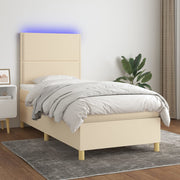 kontinentalseng med LED-lys 100x200 cm stof cremefarvet