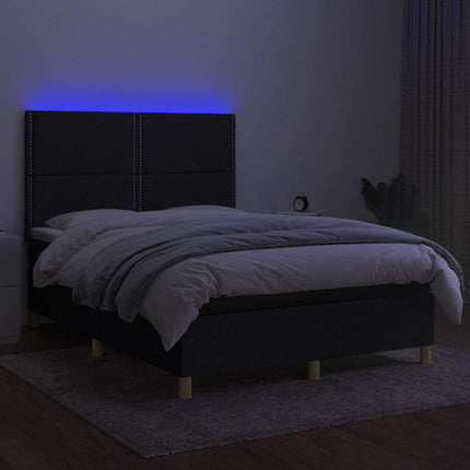 kontinentalseng med LED-lys 140x200 cm stof sort