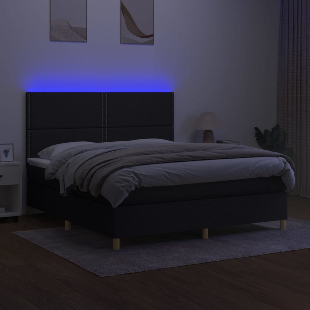 kontinentalseng med LED-lys 180x200 cm stof sort