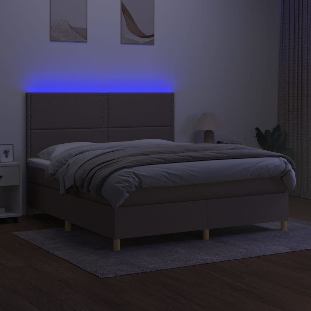 kontinentalseng med LED-lys 180x200 cm stof gråbrun
