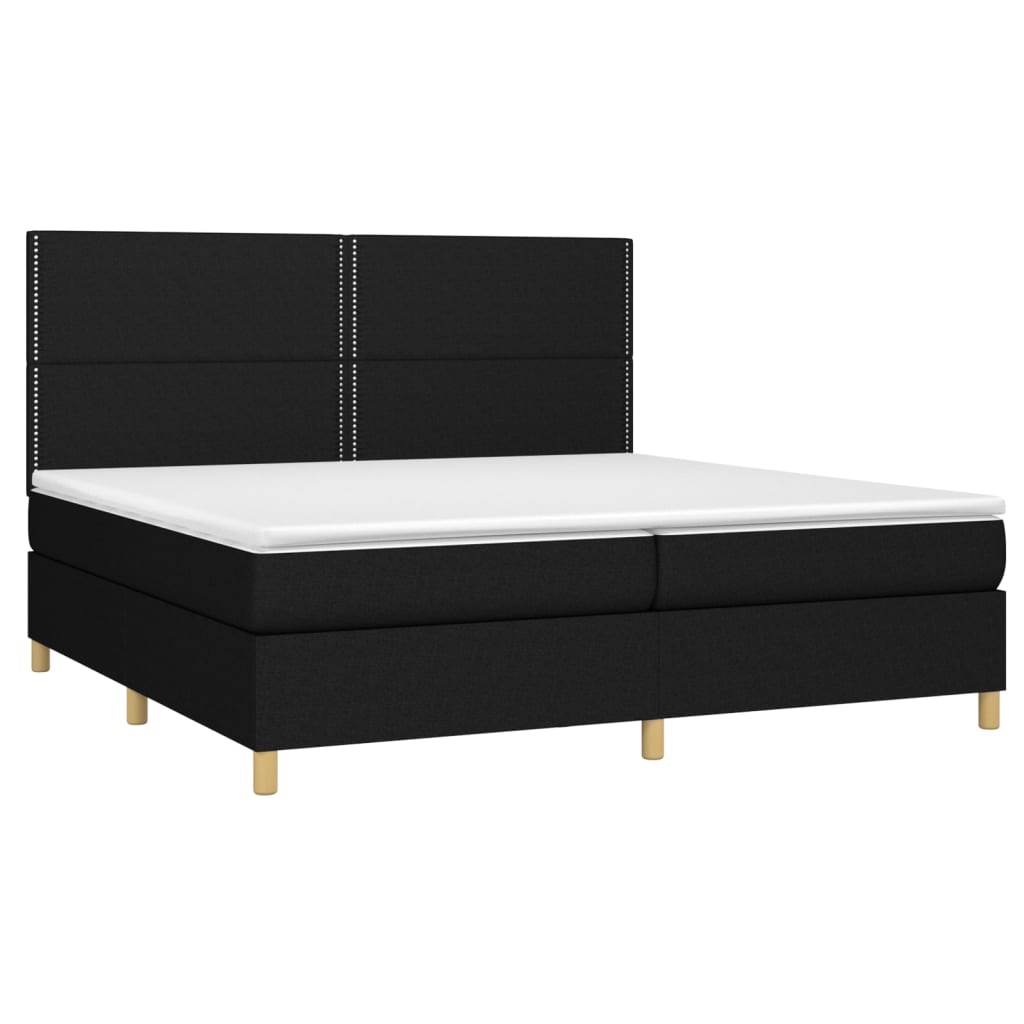 kontinentalseng med LED-lys 200x200 cm stof sort