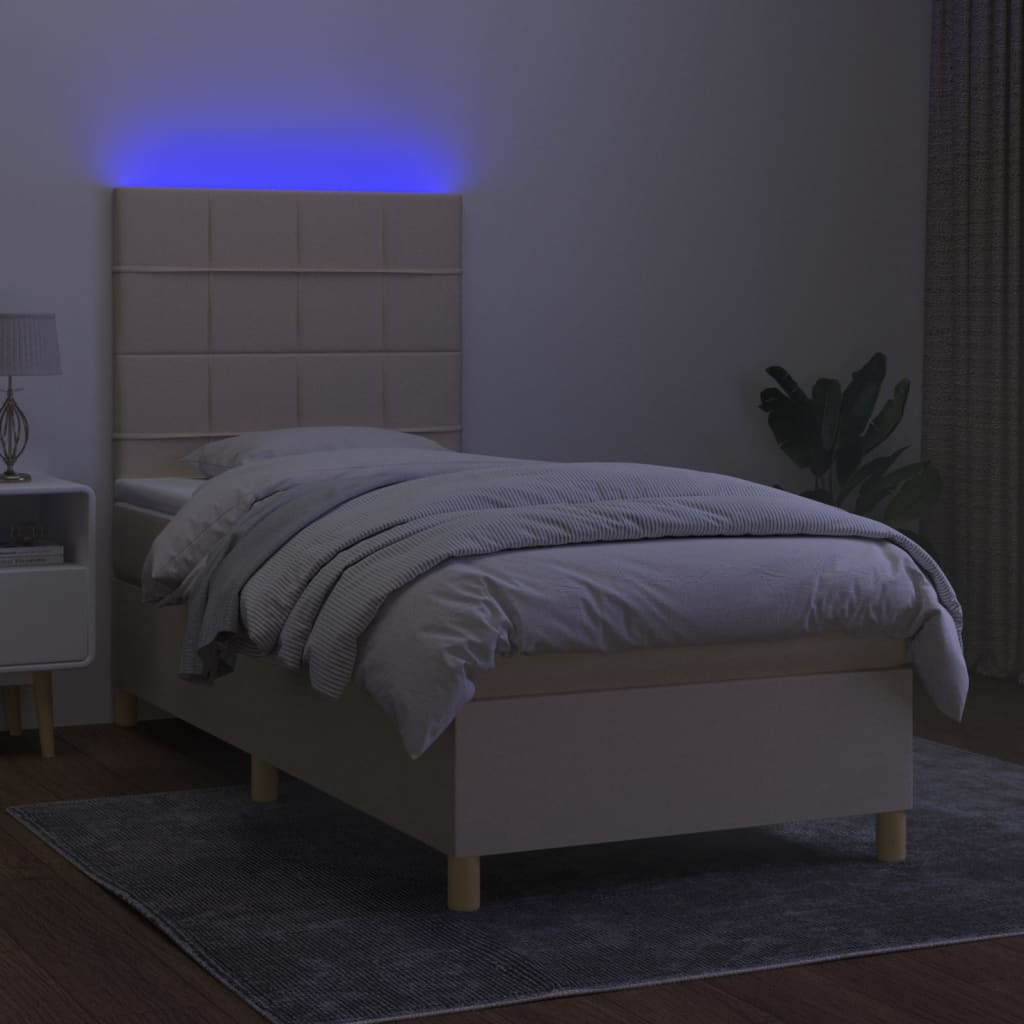 kontinentalseng med LED-lys 80x200 cm stof cremefarvet